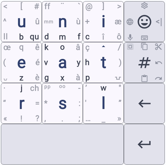 Screenshot de l’interface _thumbkey_ avec disposition frappe fluide.